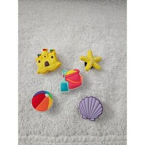 5‑Pack Beach Theme Croc Shoe Charms Sandcastle Starfish Ball Seashell Set